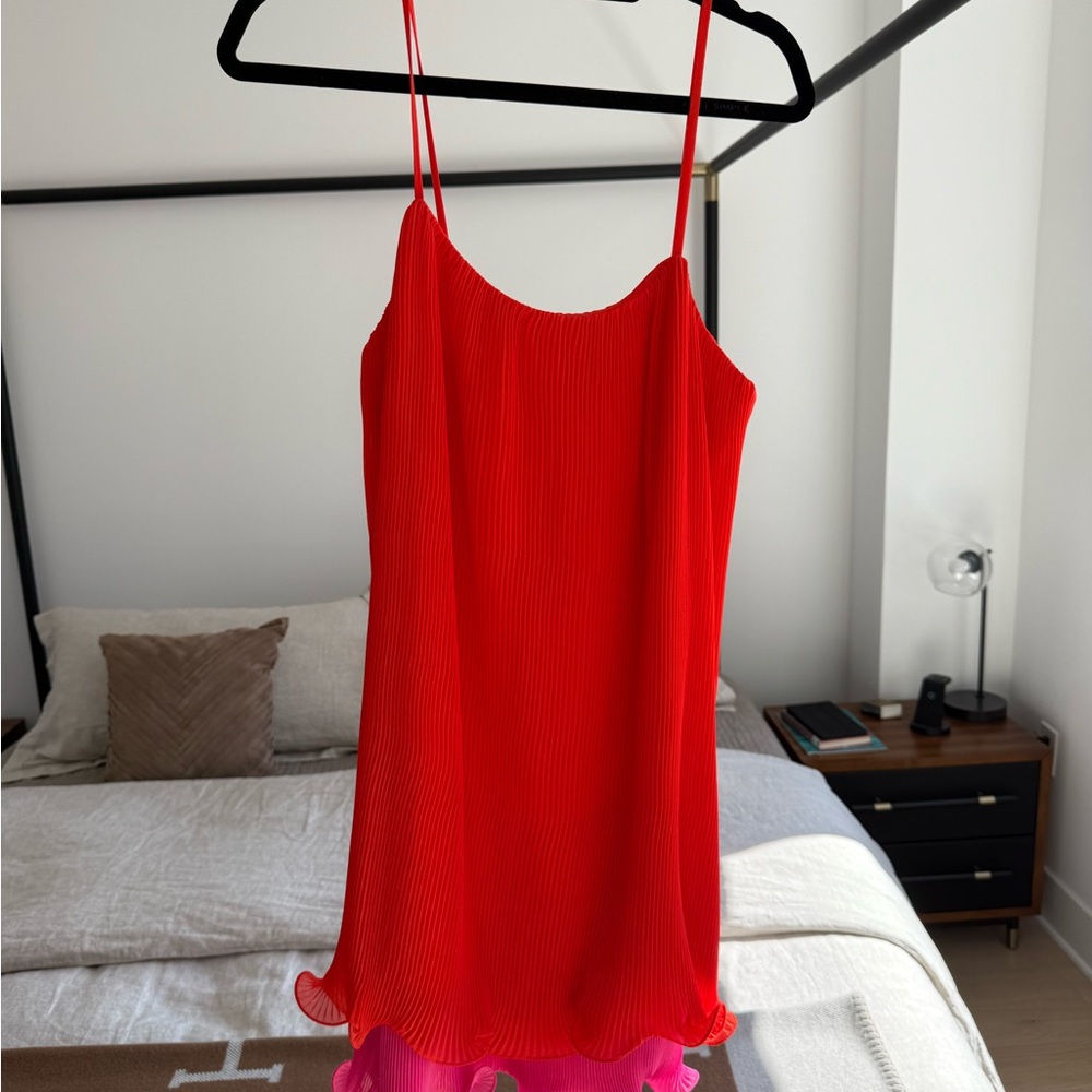 Milly Red and Pink Pleated Mini Dress